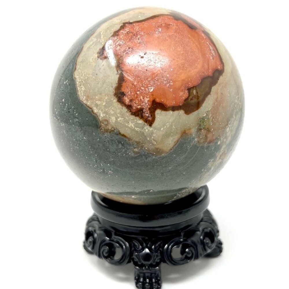 Polychrome Brown Green HUGE Sphere carving natural healing stone Large NEW